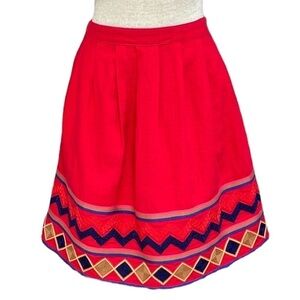 Pomelo Skirt Full Pleats Embroidery Linen Red Size XS